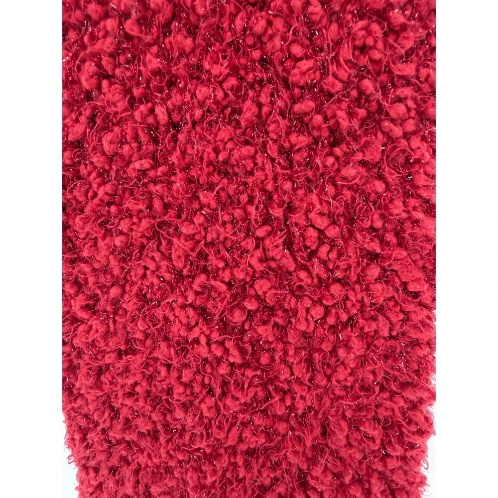 Cejon Burgundy Red Popcorn Knit Metallic Shimmer Fuzzy Scarf Long Rectangular